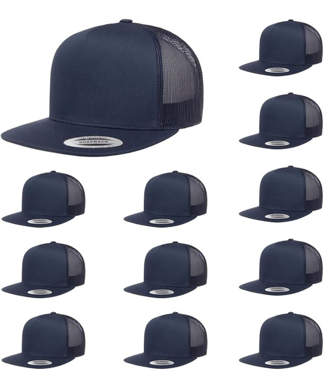 Yupoong 5-Panel YP Classic Trucker Cap | High Profile Flat Visor Snapback | OSFM | Bulk Packs Available