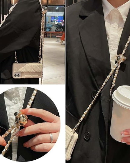 Cell Phone Lanyard Phone Crossbody Chain, Adjustable Cellphone Straps,Leather+Metal Shoulder Strap Chain with Phone Tether Patches Compatible with Most Phones Bag Purse