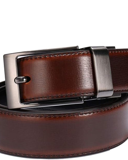 beltox fine Men's Dress Belt Leather Reversible 1.25" Wide Rotated Buckle Gift Box