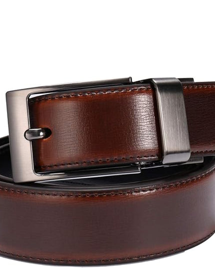 beltox fine Men's Dress Belt Leather Reversible 1.25" Wide Rotated Buckle Gift Box
