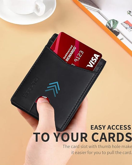 RUNBOX Wallet for Men Slim Leather Bifold RFID Blocking Minimalist Front Pocket Design with Gift Box