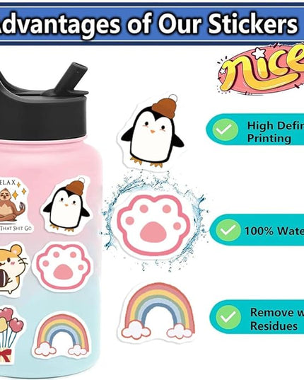600 Pcs Cute Stickers Bulk for Kids Girls Teens Adults,Waterproof Cute Animal Stickers Pack for Water Bottles Laptop Phone,Teacher Prizes Sticker for Kids Classroom School