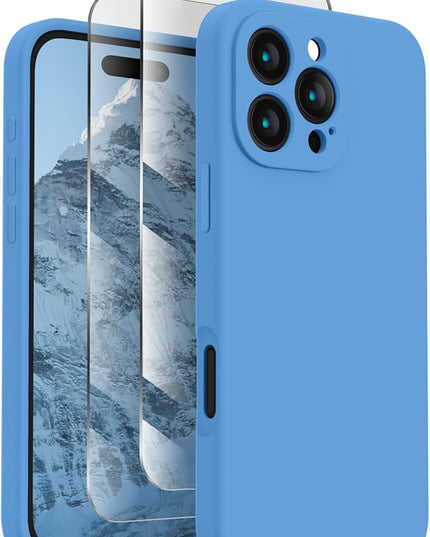 FireNova Designed for iPhone 16 Pro Case, Silicone Upgraded [Camera Protection] Phone Case with [2 Screen Protectors], Soft Anti-Scratch Microfiber Lining Inside, 2024, Blue
