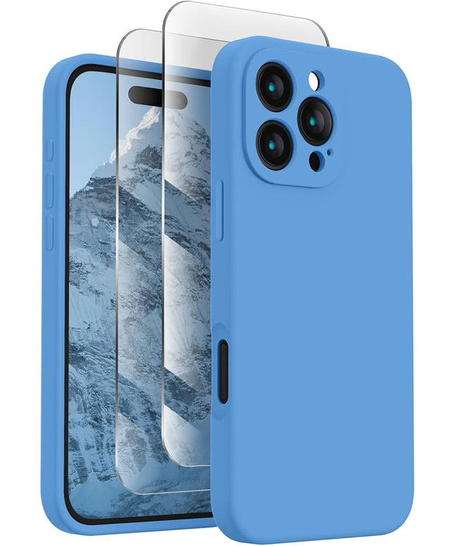 FireNova Designed for iPhone 16 Pro Case, Silicone Upgraded [Camera Protection] Phone Case with [2 Screen Protectors], Soft Anti-Scratch Microfiber Lining Inside, 2024, Blue