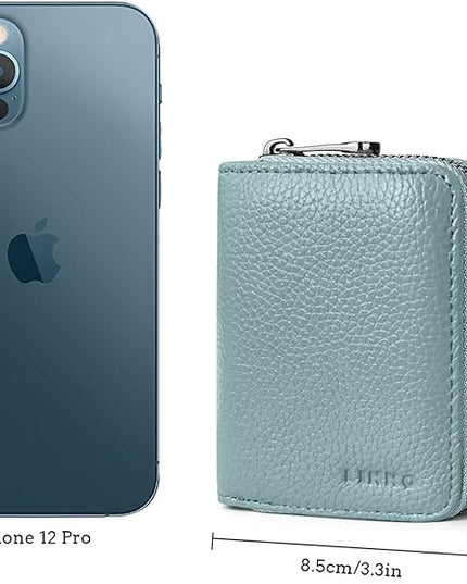 Linno RFID 20 Slots Credit Card Holder Genuine Leather Small Wallet for Women or Men with Zipper