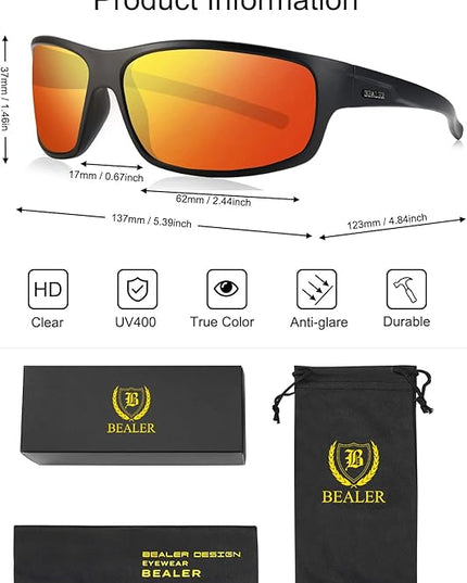 BEALER Polarized Sports Sunglasses for Men Lightweight TR90 Frame Sun Glasses Driving Cycling Fishing UV Protection Shades