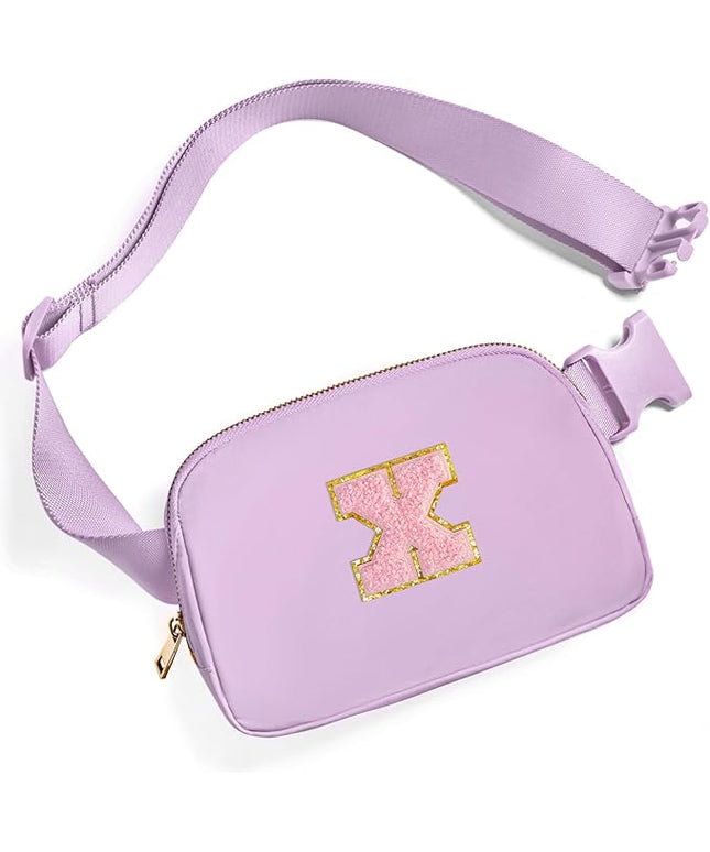 Gitus Initial Belt Bag Fanny Pack Crossbody Bag for Girls Birthday Gifts Age 8-10 Teen Girl Gifts Trend Stuff Personalized Letter Gifts for Daughter Sister (Lavender-X)