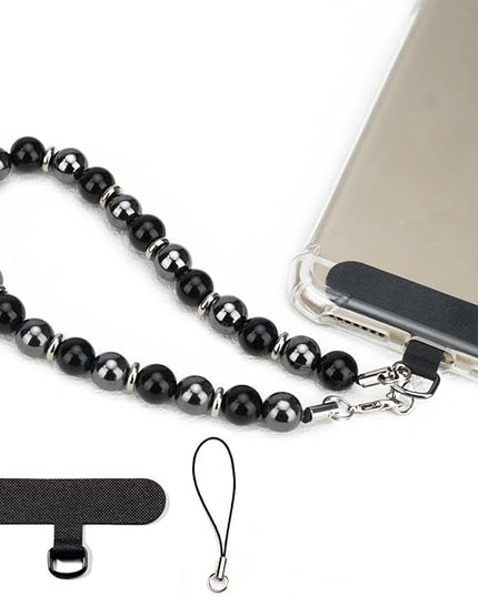 Marble Beaded Phone Wrist Strap, Cellphone Lanyard with Tether Tab, Hands-Free Wristlet Bracelet