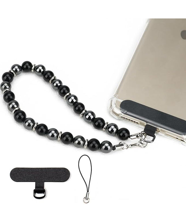 Marble Beaded Phone Wrist Strap, Cellphone Lanyard with Tether Tab, Hands-Free Wristlet Bracelet