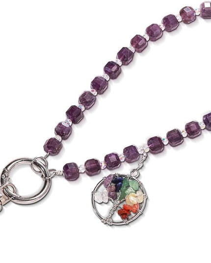 Beaded Phone Wrist Strap with Healing Crystal Tree of Life Cellphone Camera Charm Detachable Anti Theft Strap Lanyard Chain for Women Compatible with Sparkling Wristlet Phone Case Keys