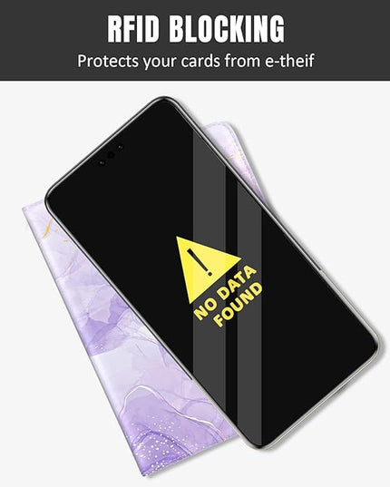 Rimilak Passport Holder, RFID Blocking Passport Cover Wallet Travel Essentials, Leather Travel Air Ticket Documents Organizer Protector for Women and Men, Purple Marble