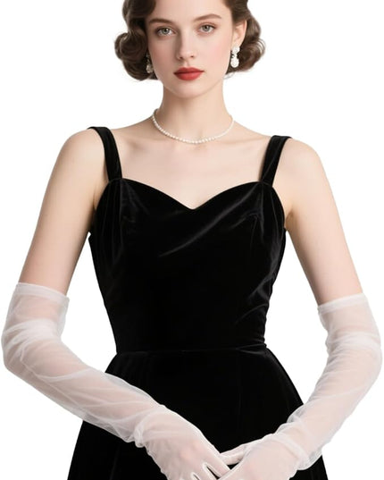 THARAHT Women Long Gloves with Satin Elbow Length for 1920s Opera Tea Party Costumes Bridal Evening Dress
