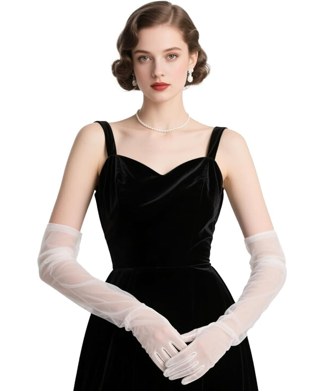 THARAHT Women Long Gloves with Satin Elbow Length for 1920s Opera Tea Party Costumes Bridal Evening Dress