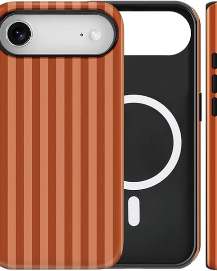 Magnetic for iPhone 17 Air Case Cute Stripes Phone Case, Shockproof Slim TPU and Hard PC Protective Phone Cover Compatible with MagSafe Designed for Women Girls, Deep Brown