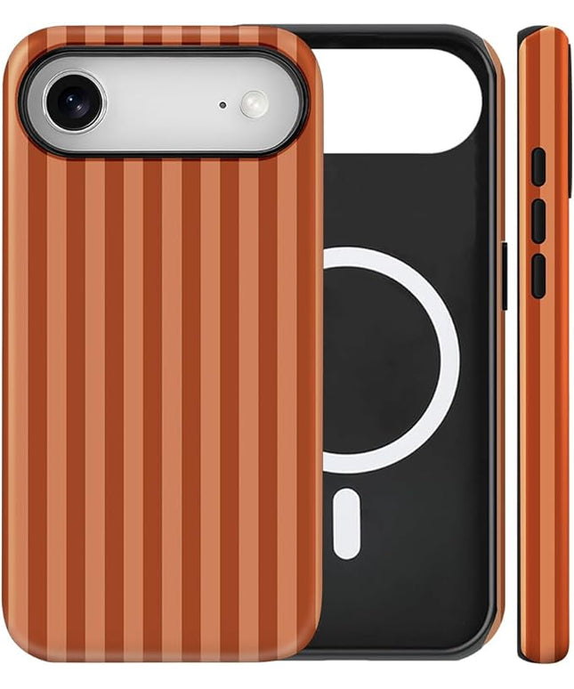 Magnetic for iPhone 17 Air Case Cute Stripes Phone Case, Shockproof Slim TPU and Hard PC Protective Phone Cover Compatible with MagSafe Designed for Women Girls, Deep Brown