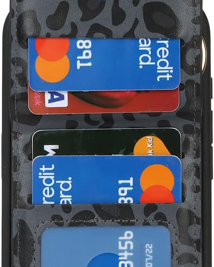 for iPhone 15 Pro Wallet Case with Card Holder, for iPhone 15 Pro Case Wallet with Strap Credit Card Slot, Crossbody Bag with Zipper Case for iPhone15 Pro - Black Leopard