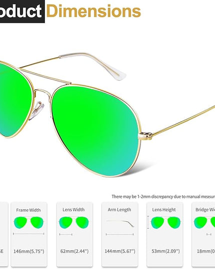 Joopin Polarized Metal Aviation Sunglasses Men, Classic Military Sun Glasses Women, Rectangle Shades UV400 Protection Costume