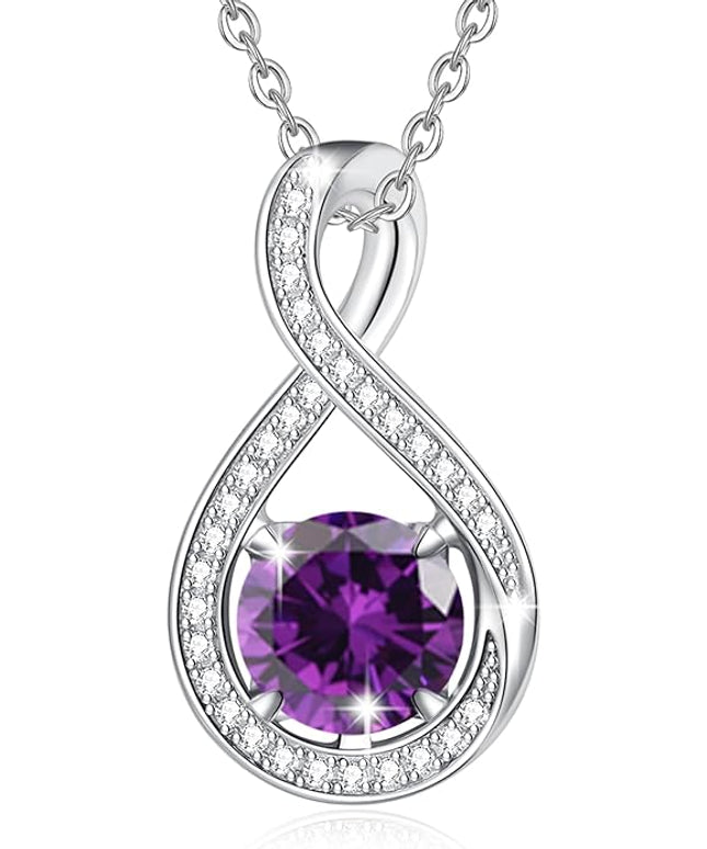 FANCIME Birthstone Necklaces for Women Fine Jewelry Sterling Silver Infinity Pendant Anniversary Birthday Gifts for Her Women Wife Mom Lady Daughter, Chain 16"+2" Extend