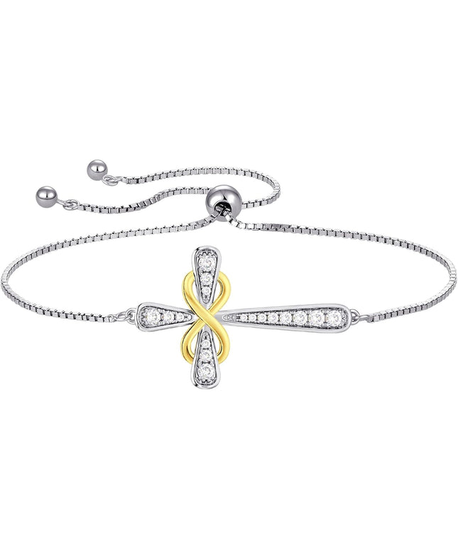 YL Cross Bracelet 925 Sterling Silver Infinity Sideways Link Bracelet Birthstone Jewelry for Women