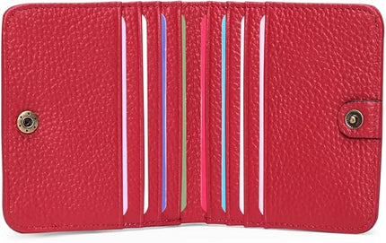 Plinvo Real Leather Small Wallet for Women Coin Pouch RFID Blocking Bifold Credit Card Holder Mini Wallet for Ladies (Red)