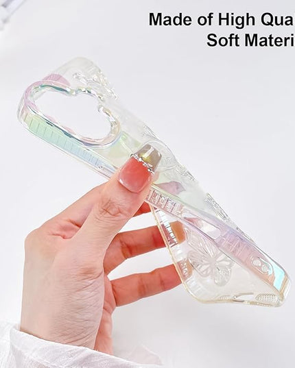 Cute Case for iPhone 17 Case for Women Girls, with 3D Butterflies Pattern Design, Aesthetic Clear Iridescent Glitter Kawaii Girly Rainbow Protective Phone Cover