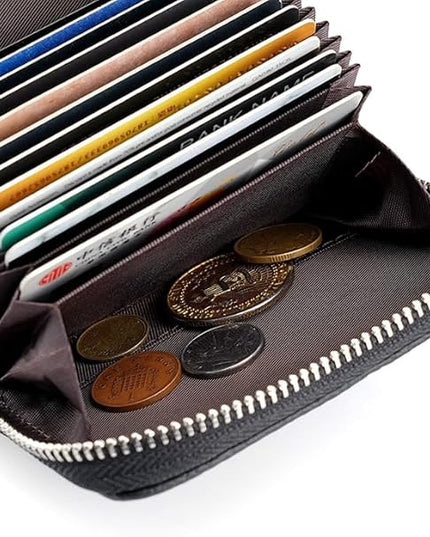 Linno RFID 20 Slots Credit Card Holder Genuine Leather Small Wallet for Women or Men with Zipper (New Purple)