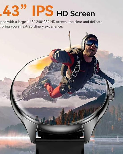 iBesi Smart Watches for Men Women with 1.43" AMOLED Display, 7-Day Battery, 120+ Sport Modes, Bluetooth Calling, Heart Rate & Sleep Monitor, IP68 Waterproof Compatible for iPhone and Android (Black)