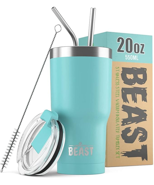 Beast 20 oz Tumbler Stainless Steel Vacuum Insulated Coffee Ice Cup Double Wall Travel Flask (Aquamarine Blue)