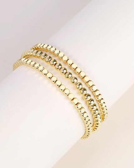 Elegance 11 designs 14K Gold Plated Bead Ball Bracelet Stretchable Elastic Gold Beaded Bracelets for Women