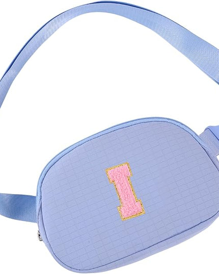 Glratn Initial Letter Fanny Pack for Girls,Patch Belt Bag,Toddler Crossbody Bags，Gifts for 3 4 5 6 7 8 9 10 11 12 Year Old Teens Kids,Christmas Graduation Gifts for Teen Girls .(Blue-I)