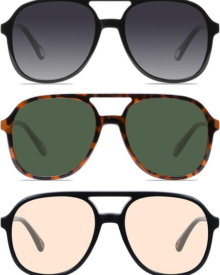 YDAOWKN Retro Square Aviator Sunglasses for Womens Mens Vintage 70s Double Bridge Sun Glasses