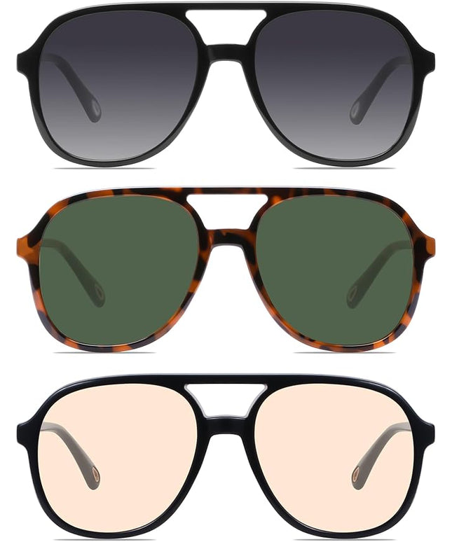 YDAOWKN Retro Square Aviator Sunglasses for Womens Mens Vintage 70s Double Bridge Sun Glasses