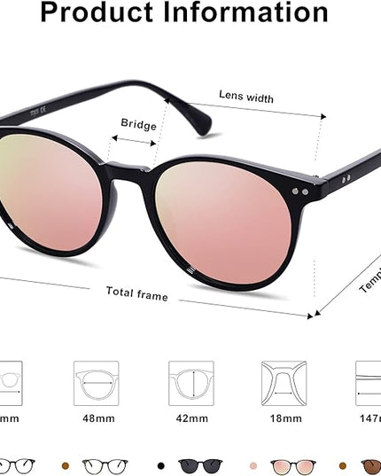 SOJOS Small Round Classic Polarized Sunglasses for Women Men Vintage Style UV400 Lens MAY SJ2113