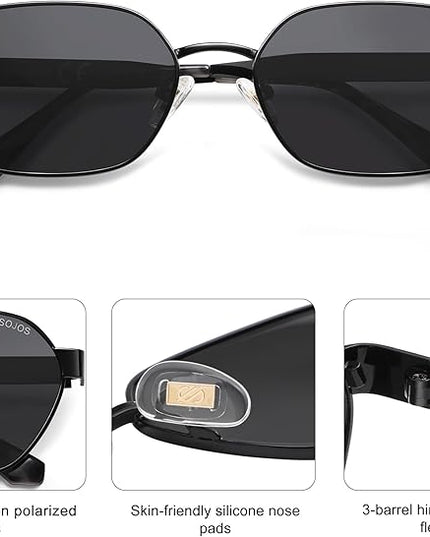 SOJOS Trendy Polarized Hexagon Sunglasses for Women Men, UV400 Retro Rectangle Shades SJ1238