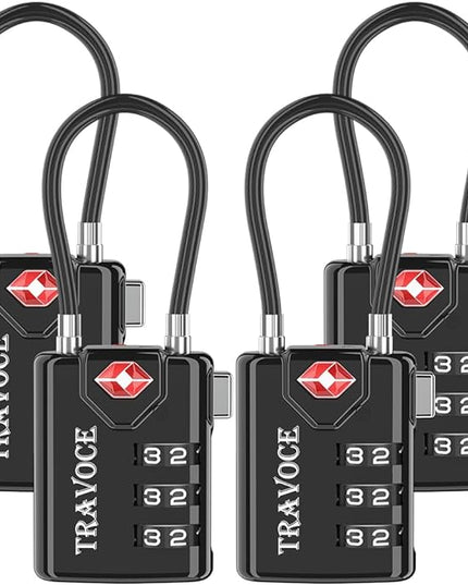 TSA Approved Luggage Locks, Travel Locks Which Also Work Great as Gym Locks, Toolbox Lock, Backpack and More, Black 4 Pack