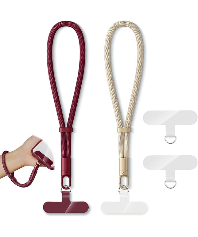 2 Pack Phone Lanyard,2×Phone Wrist Strap,4×Tether Tabs,Universal Cell Phone Multifuctional Patch Polyester Lanyards,Cell Phone Hand Strap for Women and Men(wine+light camel)
