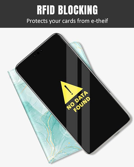 Rimilak Passport Holder, RFID Blocking Passport Cover Wallet Travel Essentials, Leather Travel Air Ticket Documents Organizer Protector for Women and Men, Green Marble