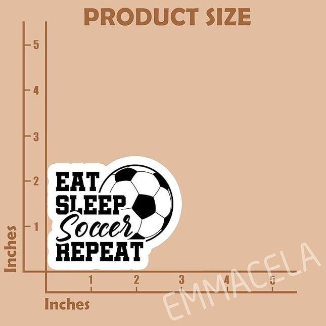 (3PCS) Soccer Stickers - Eat Sleep Soccer Repeat – Waterproof Vinyl Decal for Books, Laptops, Phones, Tumblers, Water Bottles - Sport Stickers for Soccer Players, Teams,Fans - 3" x 2.5"