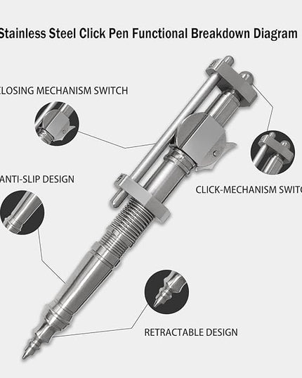 Dr. Metalleung Tactical Ballpoint Pen: Click Stainless Steel Retractable EDC Heavy Pen - Refillable, Designed for Smooth Office Writing & Gifts