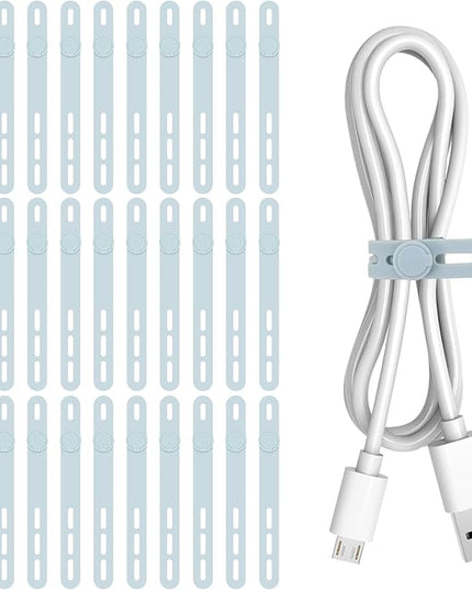Donruby 30Pcs Silicone Cable Ties - Reusable & Washable with Adjustable Locking Buckles, High Elasticity Cable Management Straps for Home, Office, School, Travel Essential Cord Organizer (Blue)
