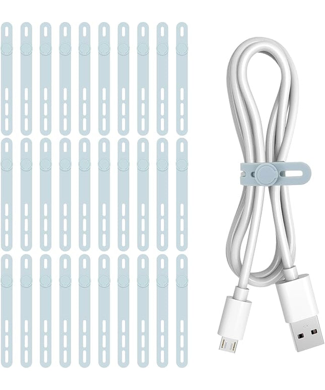 Donruby 30Pcs Silicone Cable Ties - Reusable & Washable with Adjustable Locking Buckles, High Elasticity Cable Management Straps for Home, Office, School, Travel Essential Cord Organizer (Blue)