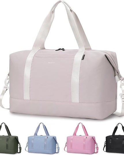 ECOHUB Travel Duffel Bag, Water Resistant Weekender Bag Carry On Bags for Women, Sport Gym Bags for Men, Hospital Bag for Labor and Delivery, Overnight Bag Luggage Bag with Trolley Sleeve, 30L Beige
