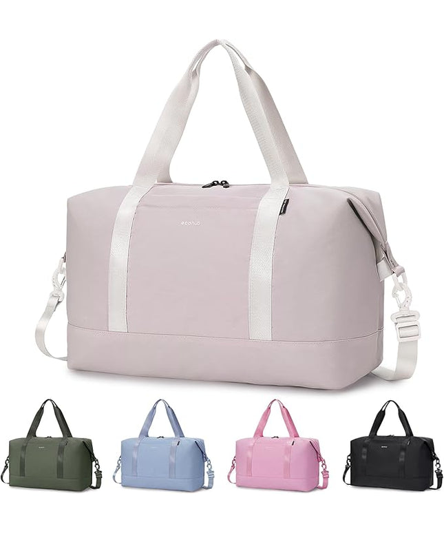 ECOHUB Travel Duffel Bag, Water Resistant Weekender Bag Carry On Bags for Women, Sport Gym Bags for Men, Hospital Bag for Labor and Delivery, Overnight Bag Luggage Bag with Trolley Sleeve, 30L Beige