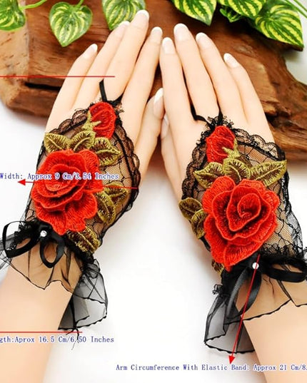 Specell Embroidered Flowers Lace Fingerless Gloves - for Bridal Wedding Cocktail Tea Party Evening Prom Costumes Cosplay