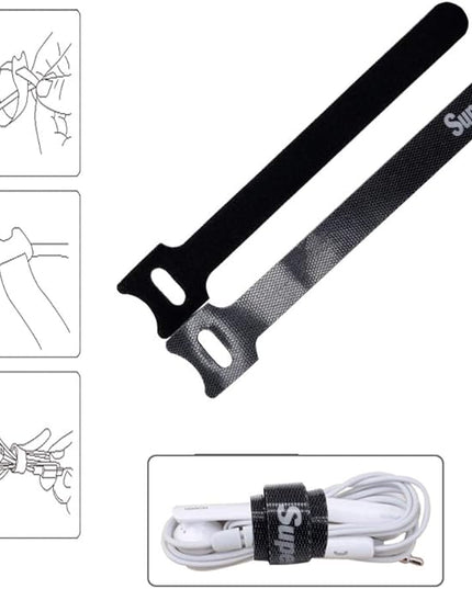 Superun 50 Pcs Black 10 Inch Fastening Cable Ties Reusable Cord Organizer, Adjustable Hook and Loop Wire Wrap Cable Management