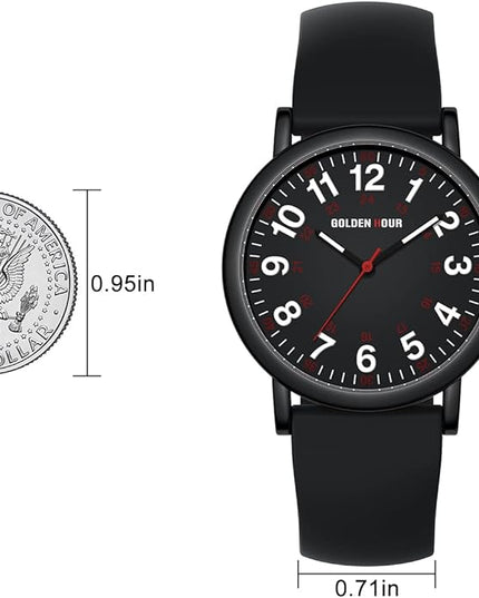 GOLDEN HOUR Waterproof Nurse Watch for Medical Professionals, Students Women Men - Military Time Luminouse Easy Read Dial, 24 Hour with Second Hand, Colorful Silicone Band