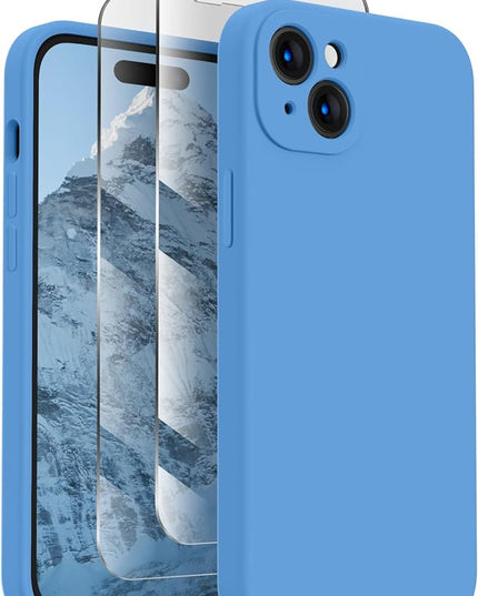 FireNova Designed for iPhone 15 Case, Silicone Upgraded [Camera Protection] Phone Case with [2 Screen Protectors], Soft Anti-Scratch Microfiber Lining Inside, 6.1 inch, Blue
