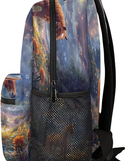 Large Backpack with 15.6 Inch Laptop Compartment, Fantasy Horse Forest Adult Backpack for Work, Travel & School College Boys Girls