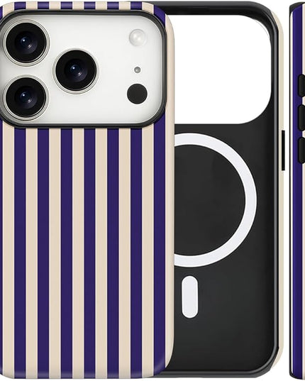 Magnetic for iPhone 17 Pro Case Cute Stripes Phone Case, Shockproof Slim TPU and Hard PC Protective Phone Cover Compatible with MagSafe Designed for Women Girls, Deep Purple
