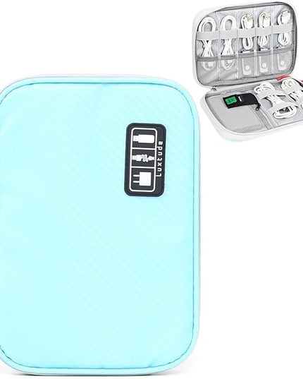 Luxtude Cable Organizer Bag, Travel Cord Organizer Bag, Electronic Organizer Travel Case, Portable Charger Organizer Case, Compact Tech Bag & Wire Pouch, Cable & Cord Storage, Light Blue